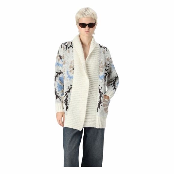 Vero Moda Floral Print Open Front Cardigan Sweater Cream Brown Blue Chunky Knit - Picture 5 of 12